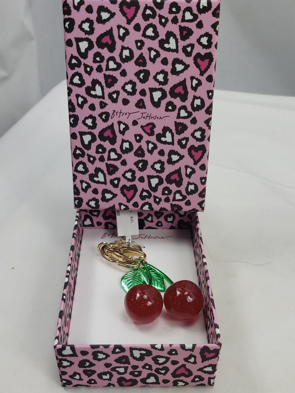 Betsey Johnson Gold-Tone Red Cherry Jewelry Bag Charm Key Fob, NEW IN BOX